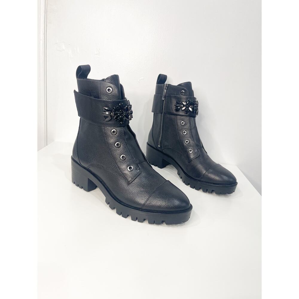 Karl Lagerfeld Paris Pippa Combat Moto Boot New Black Gem 7.5
